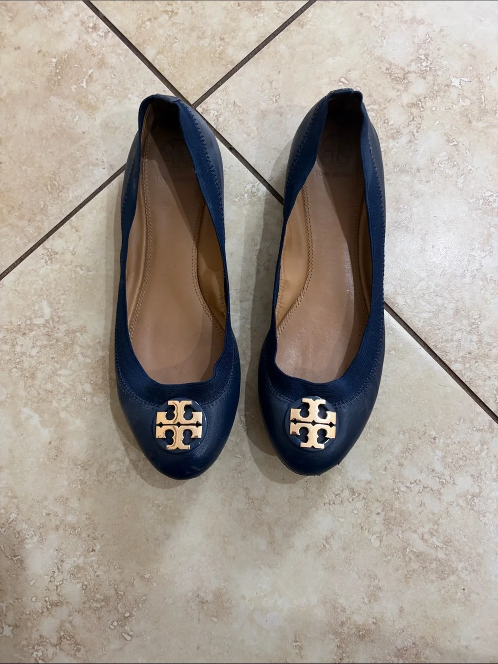 Tory Burch Navy Leather Slip-On Loafers